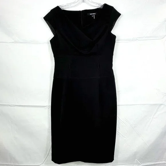 ellen tracy black dress PONTE FLARE DRESS WITH VEGAN LEATHER TRIM Black / XL main image 1